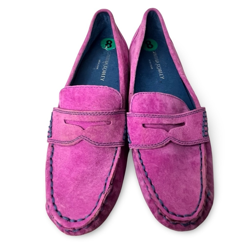 Cynthia Rowley Fuschia Leather Suede Loafers Size 8 - Picture 3 of 8